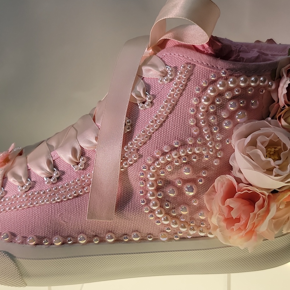 Pink High-Top Sneakers with Floral Accents